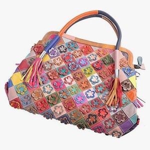 Gorgeous Leather Flower and Patchwork Crossbody Hobo Bag